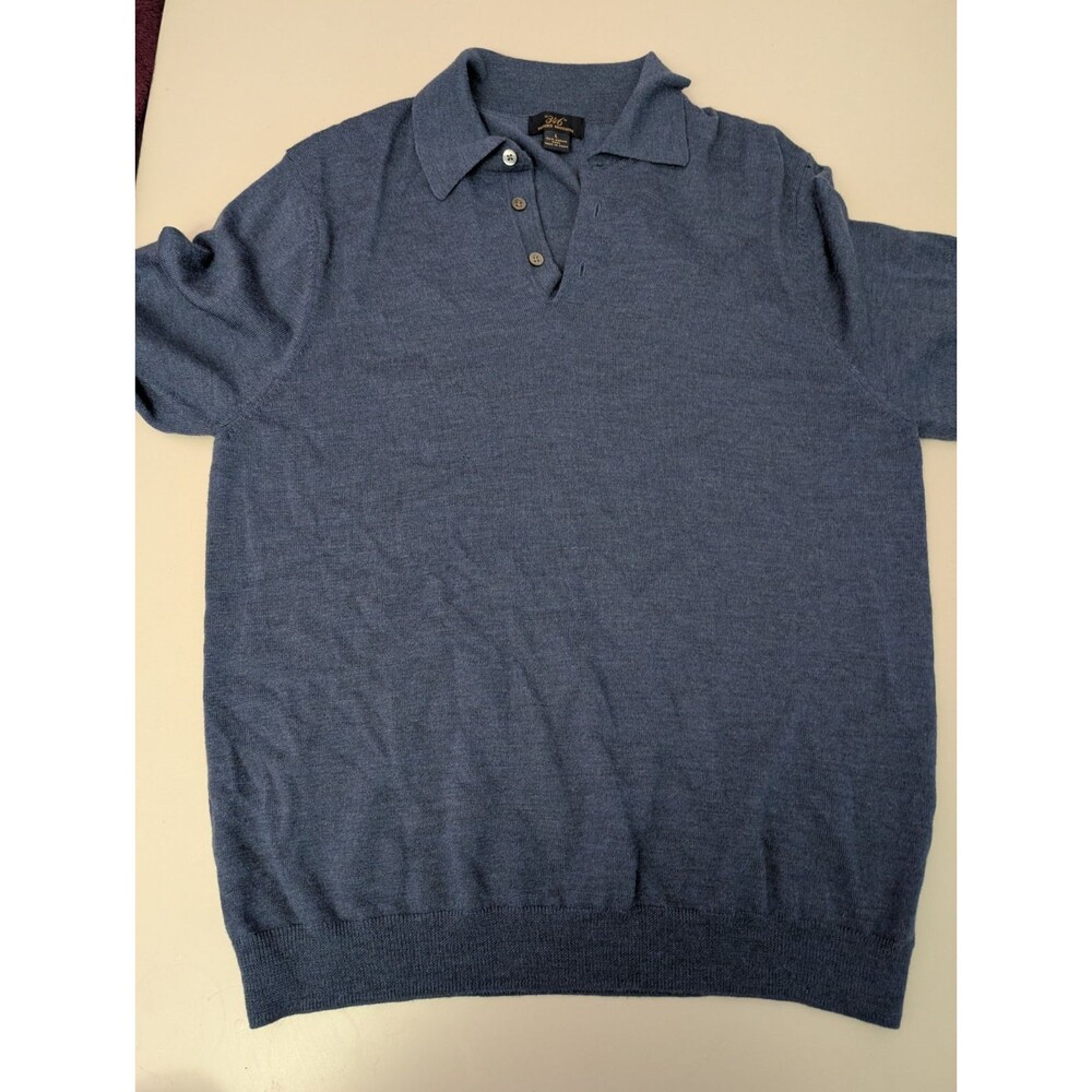 Brooks Brothers 346 Mens L Merino Wool Long Sleeve Polo Sweater Blue Flawed TLC